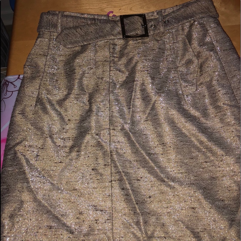 Shimmer/tan gold Tory Burch belted skirt.